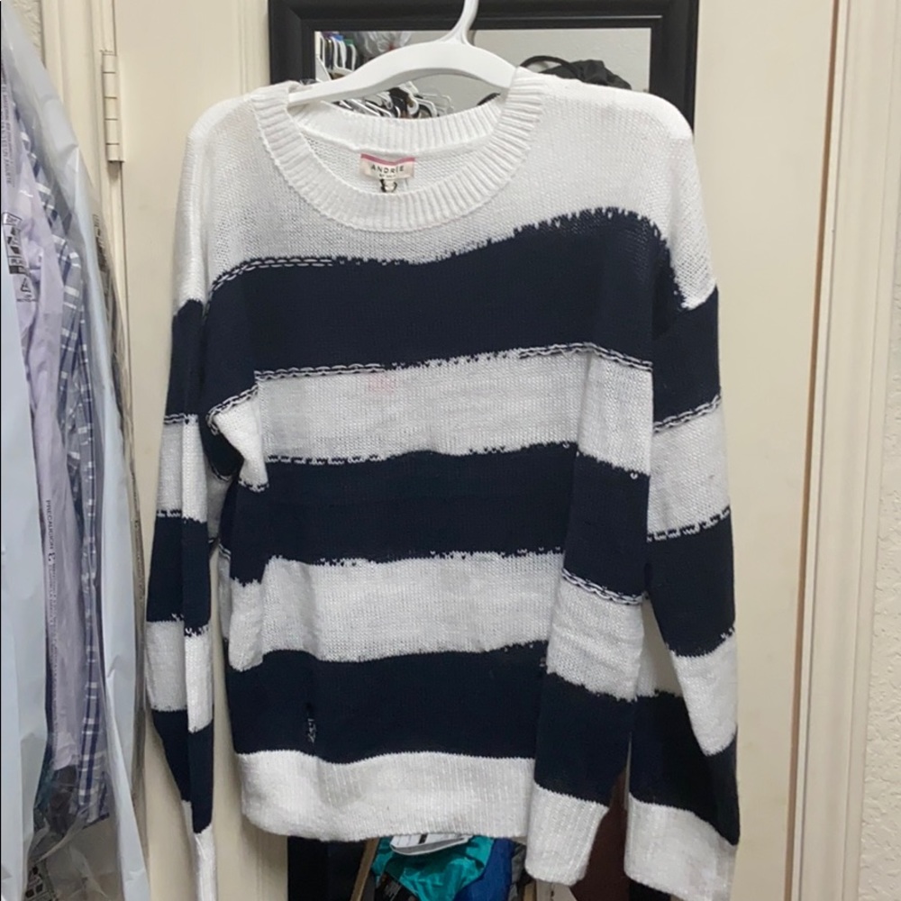 Navy blue and white sweater